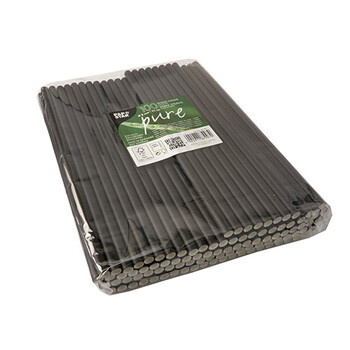 Disposable papieren rietje x100 25cm dia 8mm zwart*