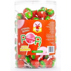 Hirsch lolly 100x17gr super bubble strawberry*