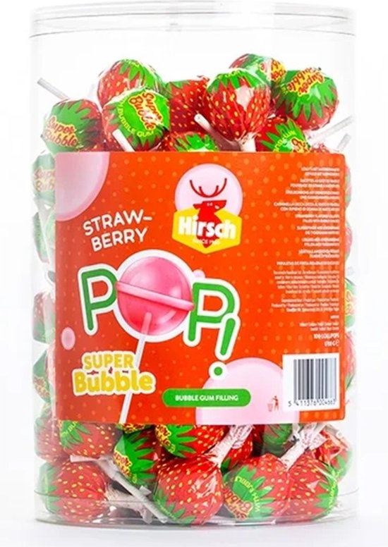 Hirsch lolly 100x17gr super bubble strawberry*