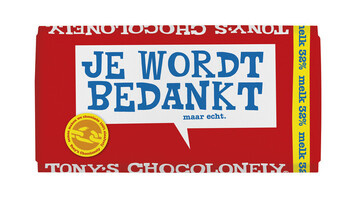 Tony's chocolonely 15x180gr melk 'Je wordt Bedankt'