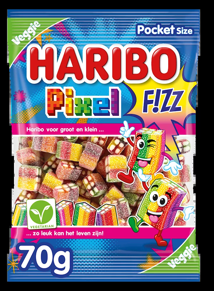 Haribo kantinelijn 28x75gr veggie pixel fizz