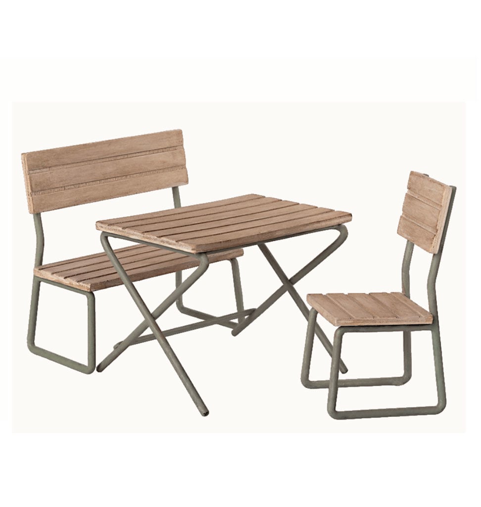 Maileg Maileg wooden garden set with table chair and bench