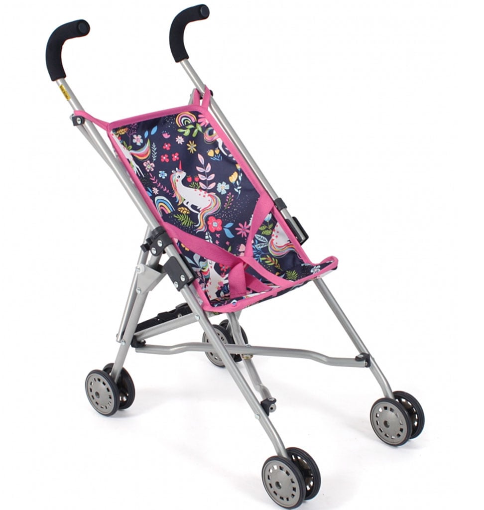 Doll pram buggy with unicorn print