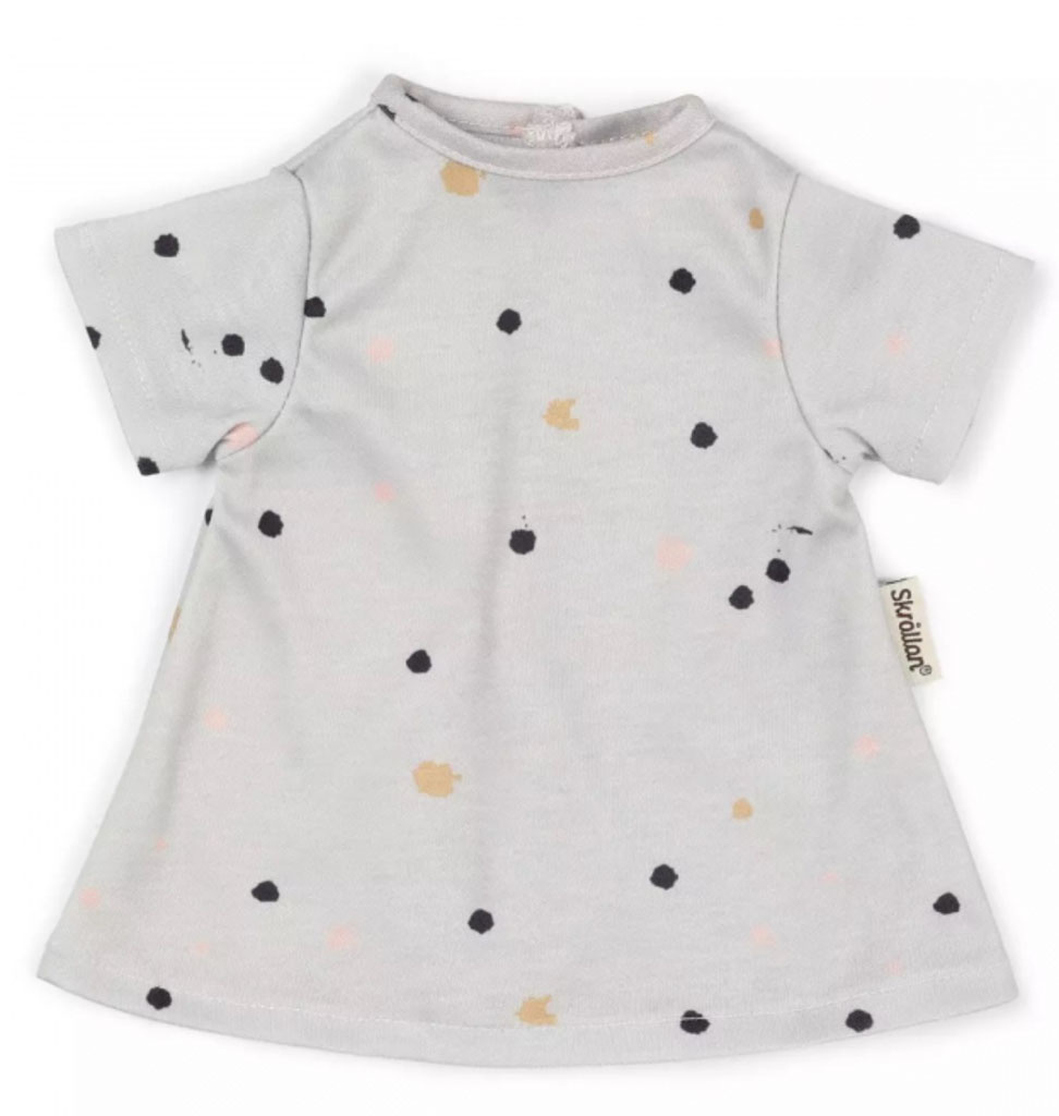 Skrållan Skrållan graues Kleid mit Punkten für Puppen von 36 bis 40 cm