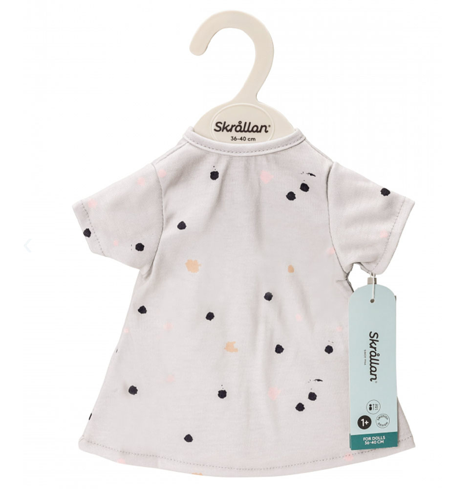 Skrållan Skrållan graues Kleid mit Punkten für Puppen von 36 bis 40 cm