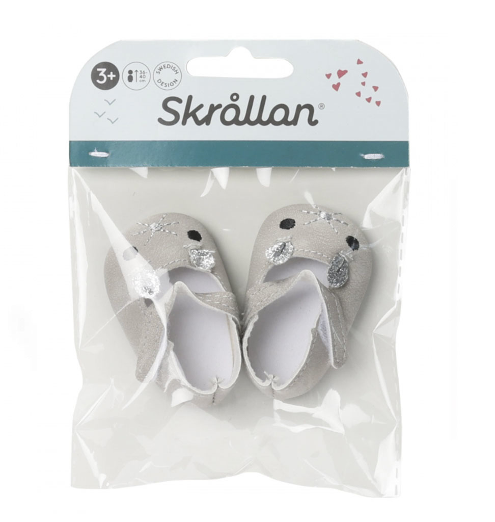 Skrållan silbergraue Puppenschuhe Mäuse / passend für Amigas-Puppen