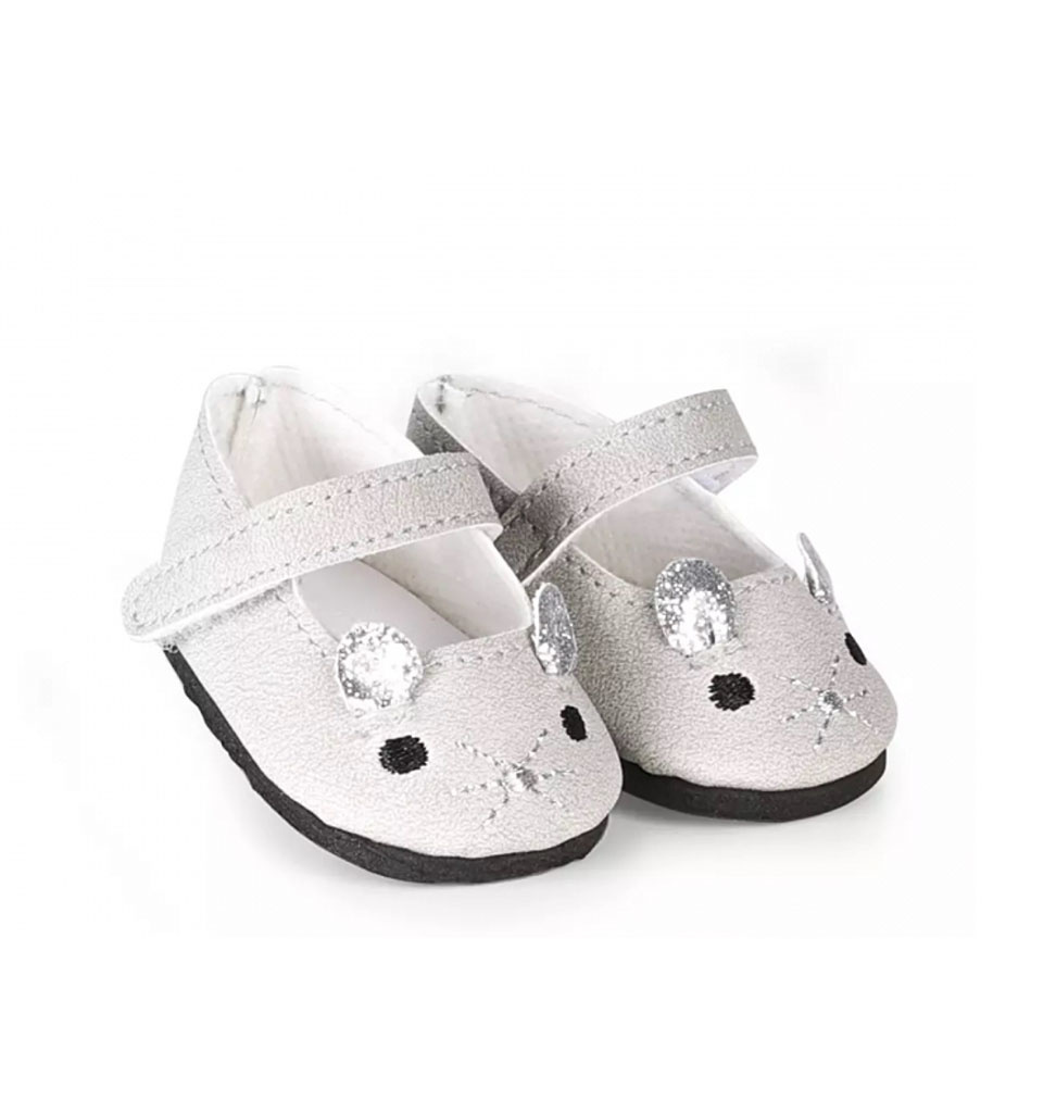 Skrållan silbergraue Puppenschuhe Mäuse / passend für Amigas-Puppen