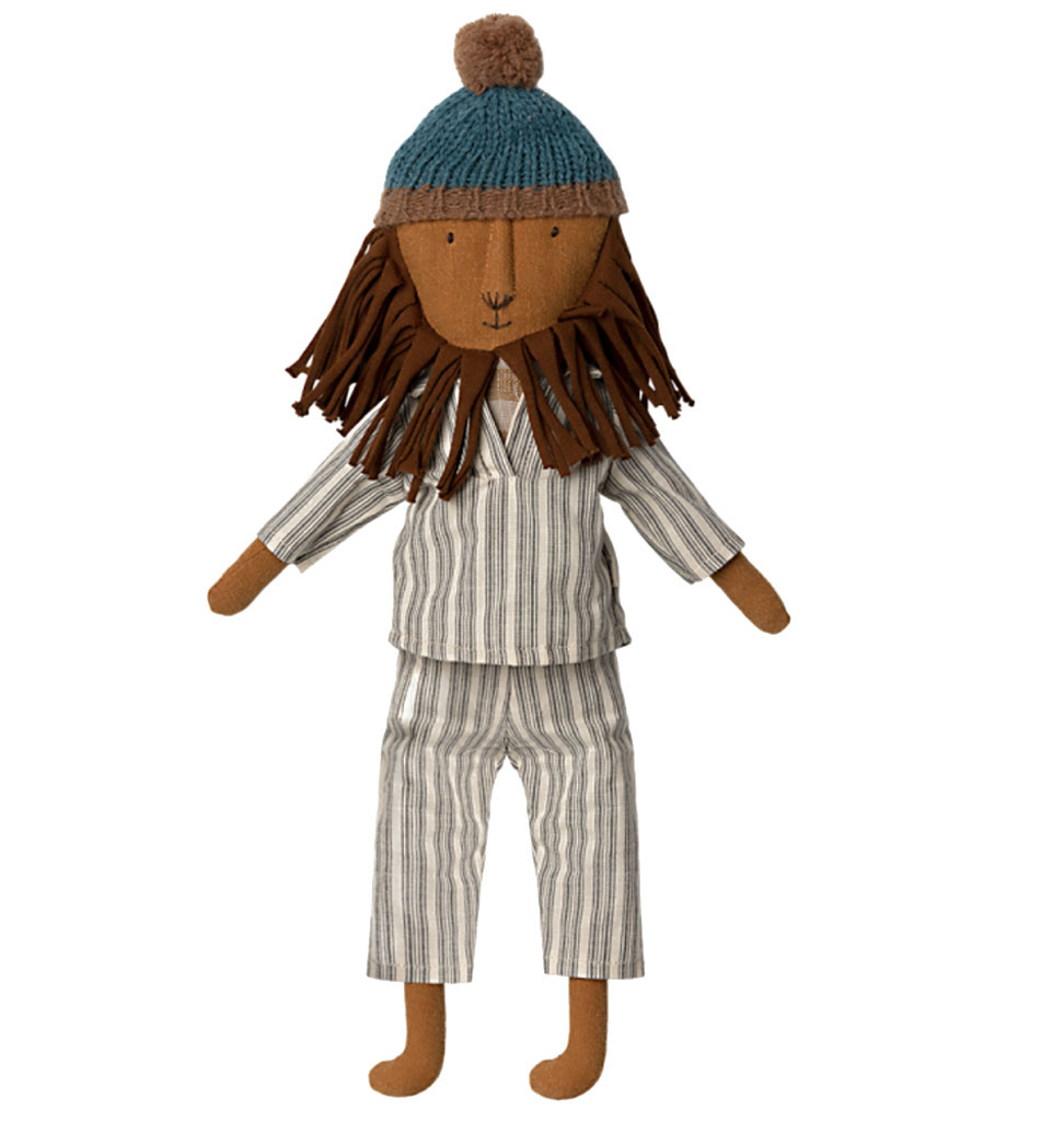 Maileg Maileg jungle friends lion with pajamas and knitted hat