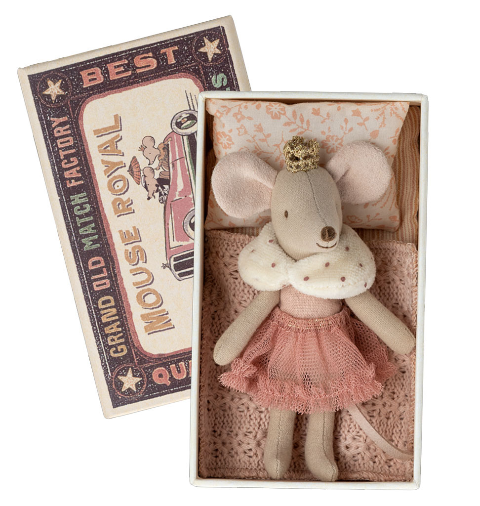 Maileg Maileg Little Sister mouse princess in matchbox with bedding
