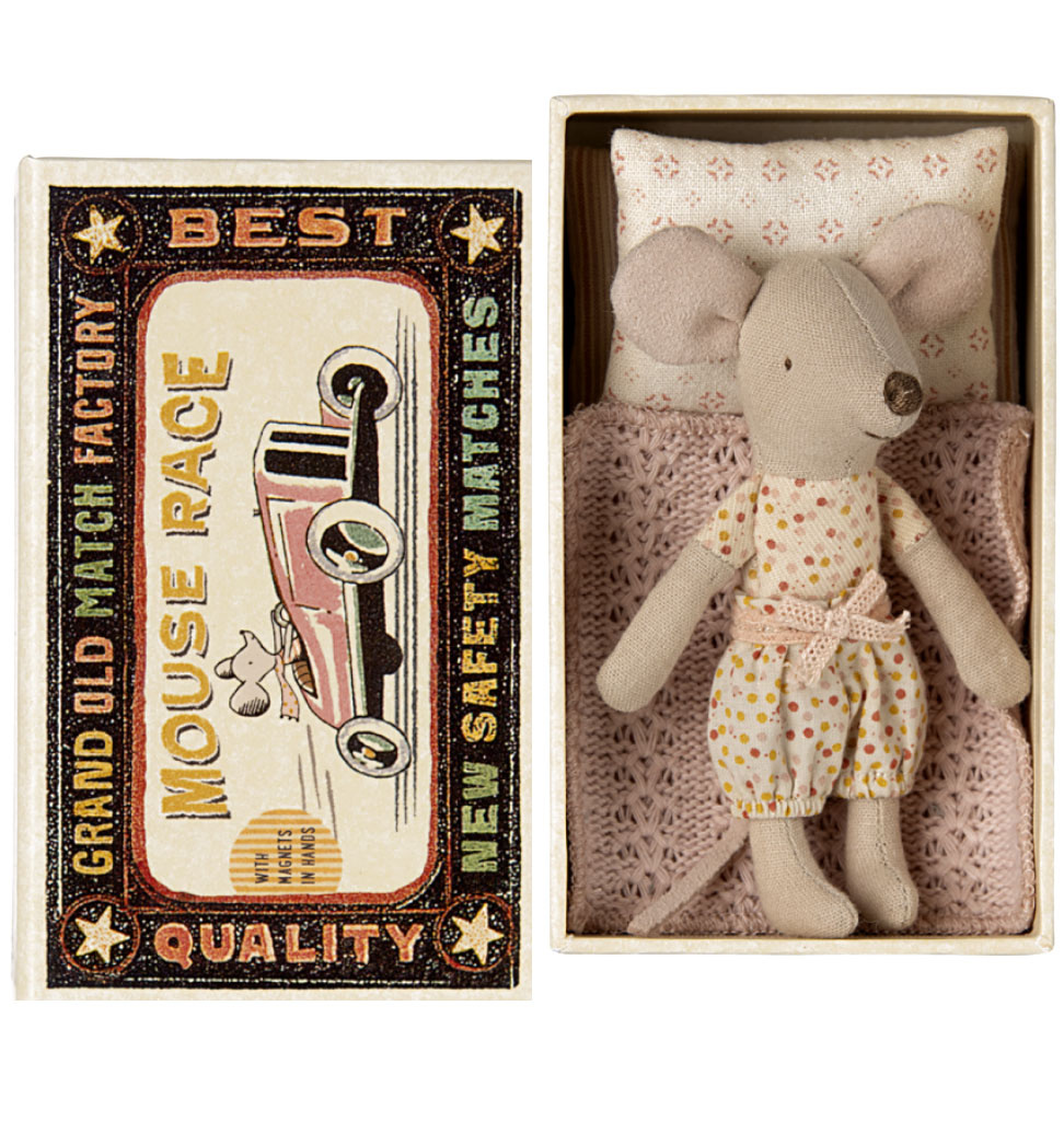 Maileg Maileg Little Sister mouse in matchbox with bedding