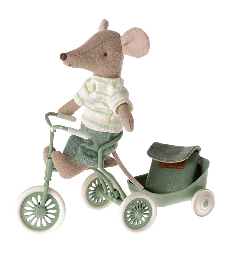 Maileg Maileg tricycle bike with shelter for the mice / color green