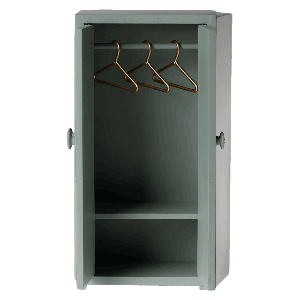 Maileg Maileg Holzschrank für die Mäuse (inkl. 3 Kleiderbügel) / Soft Blue