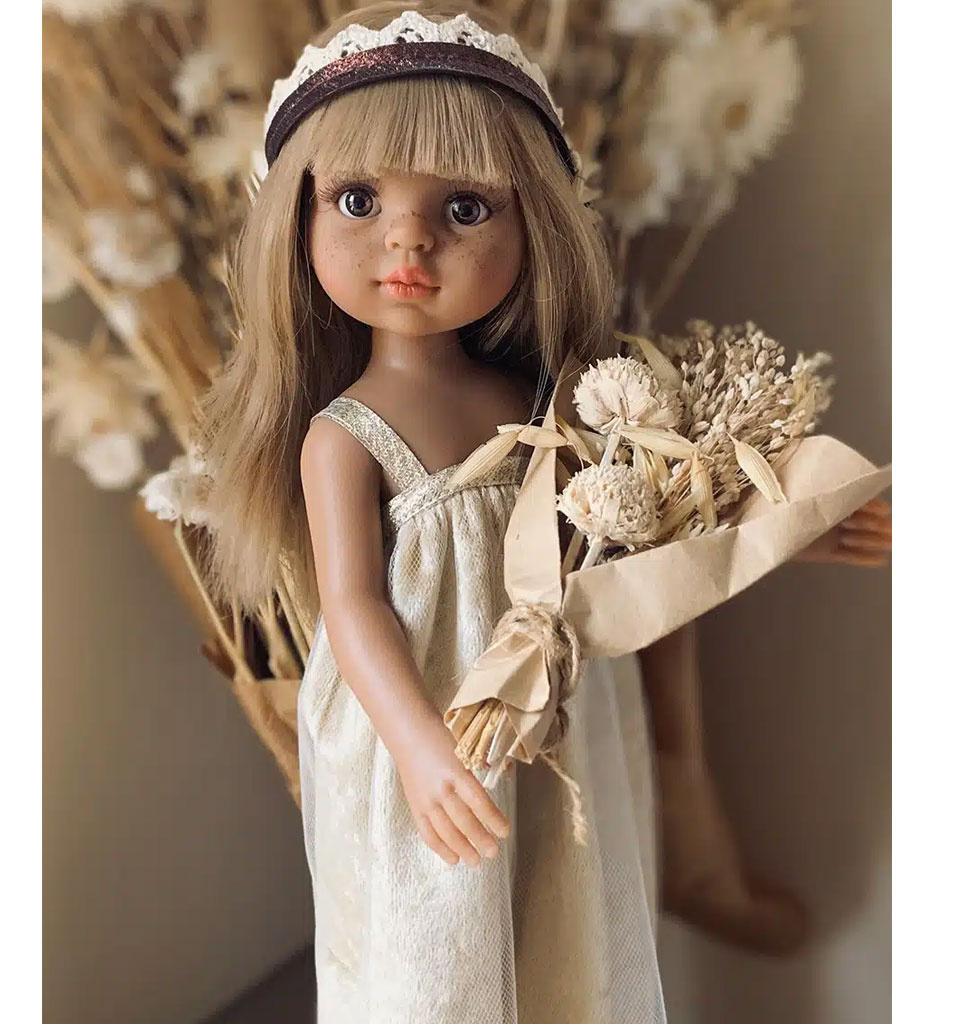 Minikane  Minikane Amigas Puppenkleid aus Samt, Gold, mit Minikane Kleiderbügel