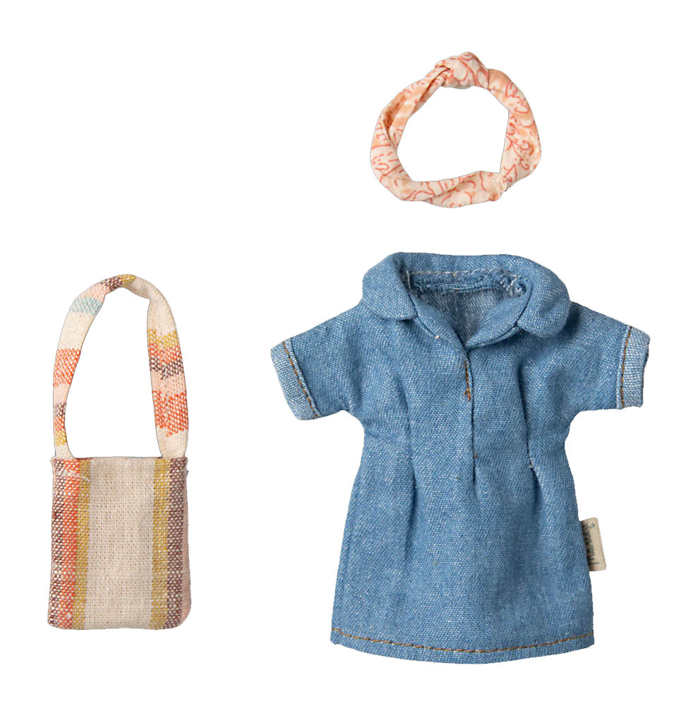 Maileg Maileg Mutter-Maus-Kleidungsset / Jeanskleid + Tasche + Haarband