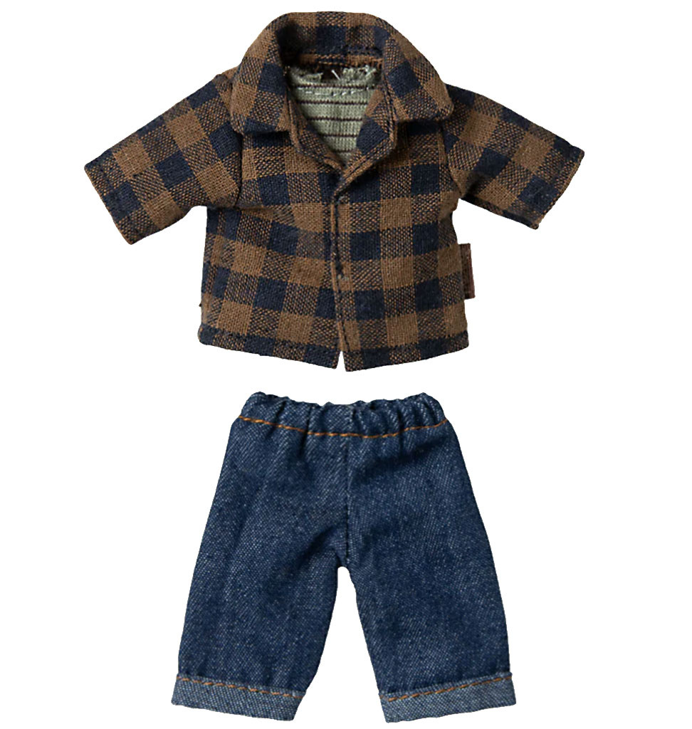 Maileg Maileg kledingset vader muis / geruit overhemd en jeans