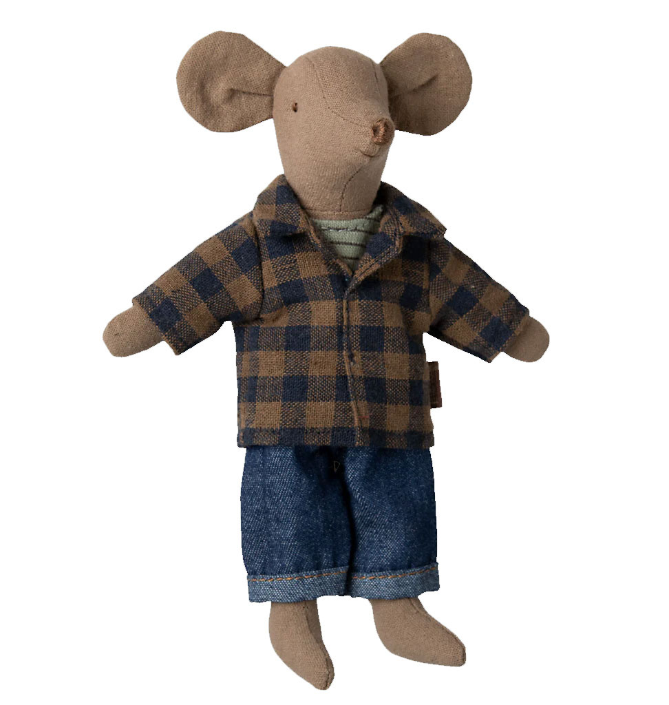 Maileg Maileg kledingset vader muis / geruit overhemd en jeans