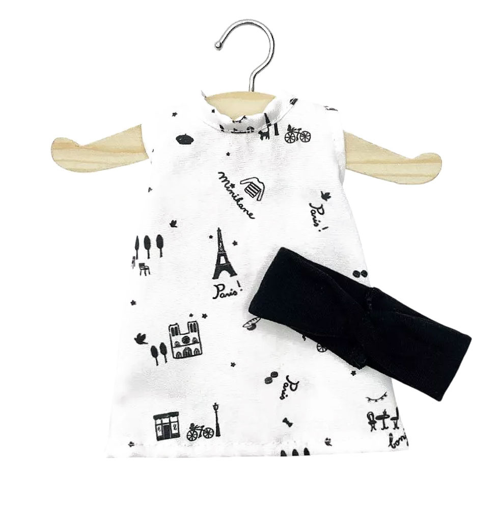 Minikane  Minikane Amigas / IVA Kleid mit Paris-Print + schwarzes Haarband
