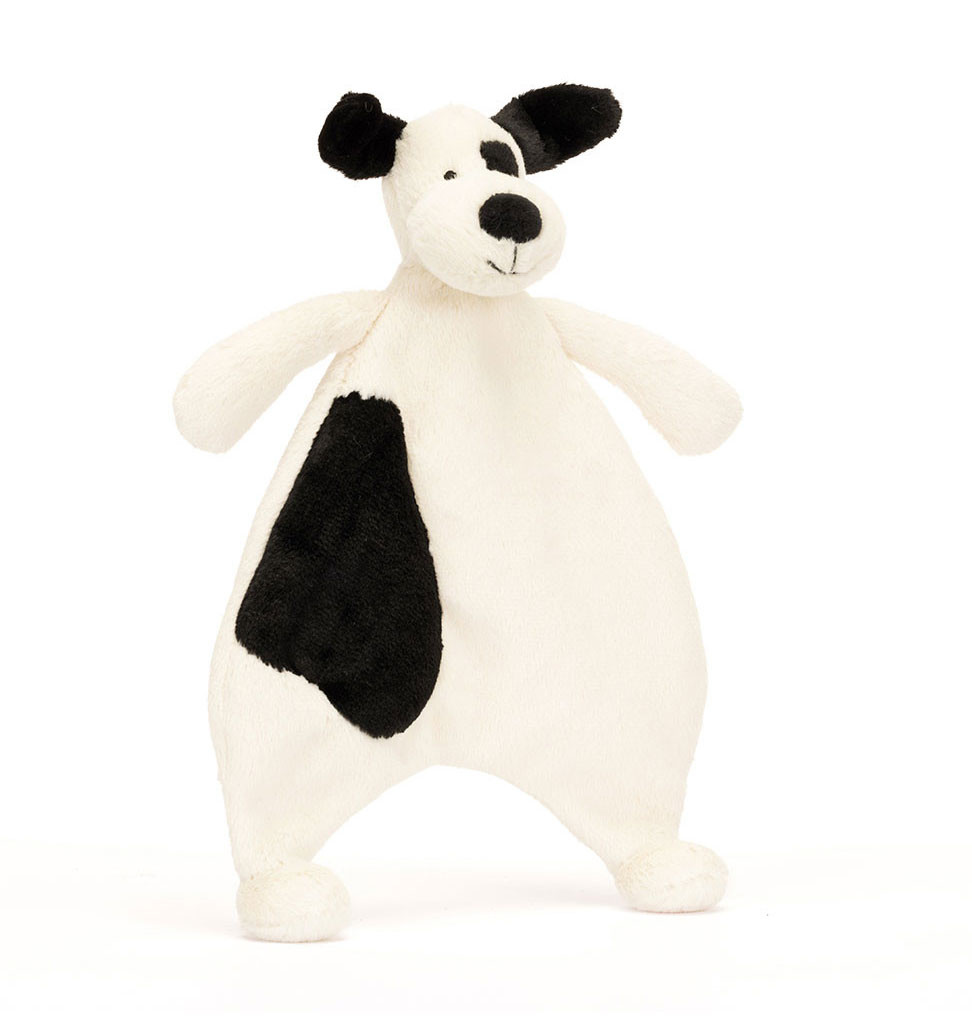 Jellycat knuffels Jellycat Bashful black & cream puppy comforter / knuffeldoekje