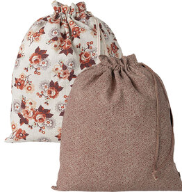 Maileg Maileg Tasche / Doppel-Turnbeutel / Aufbewahrungstasche Plumeria Sand/Rot & Rosendruck