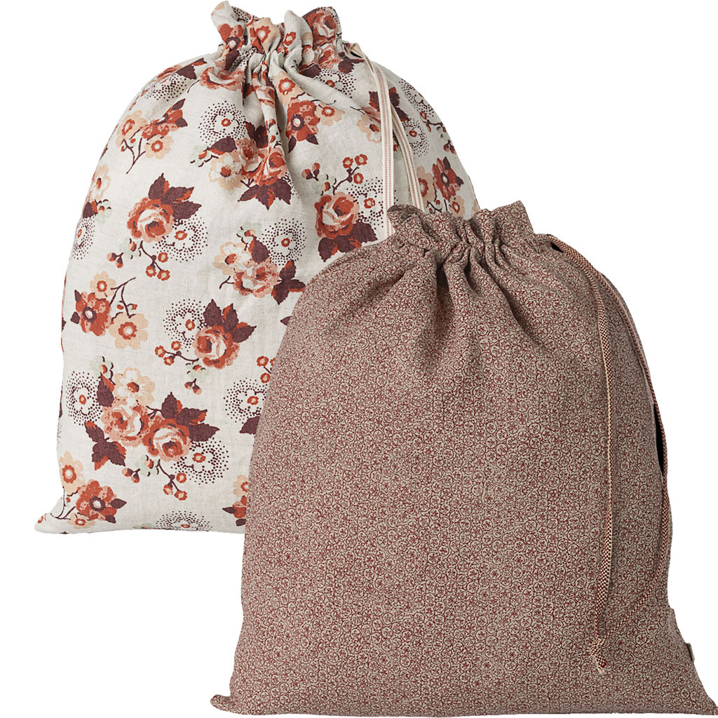 Maileg Maileg tas / twee keer gymtas / opberzak  plumeria sand/red & rozenprint