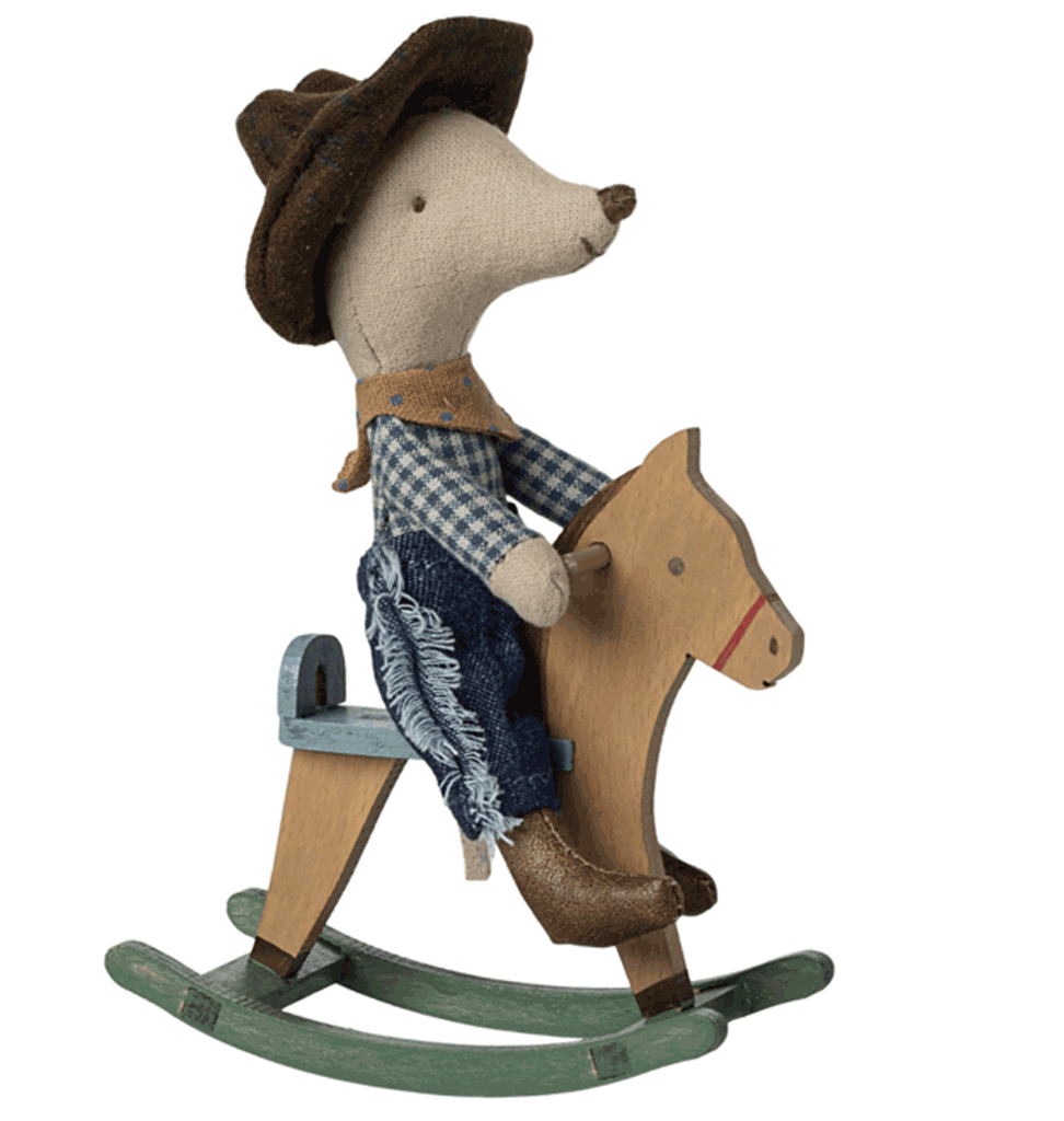 Maileg Maileg kleiner Bruder Cowboymaus auf Schaukelpferd