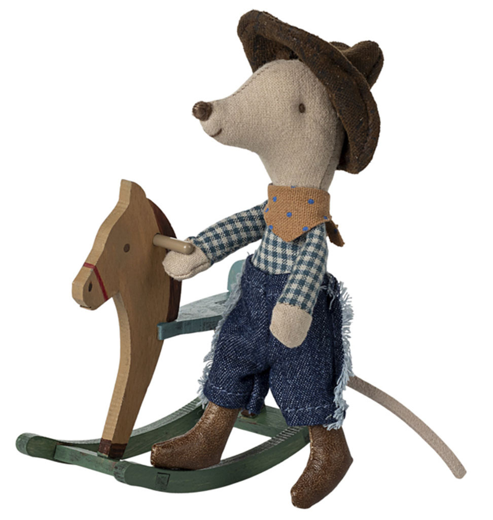 Maileg Maileg little brother cowboy muis op hobbelpaard