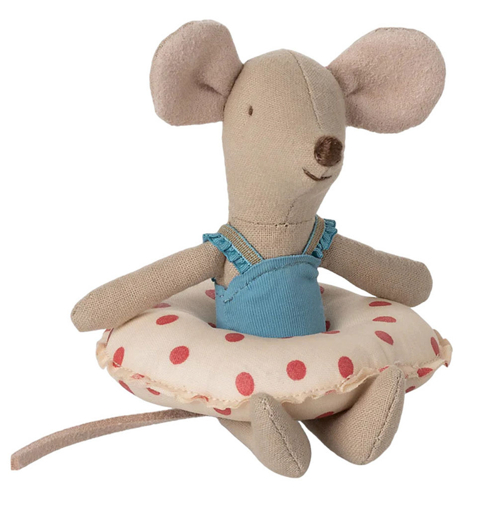 Maileg Maileg Little Sister Beach Maus mit Schwimmring mit Punkten