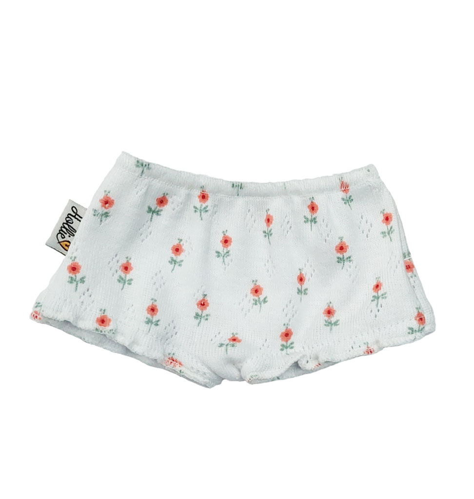 Hollie Hollie onderbroekje voor Gordi poppen  ajour met bloemenprint
