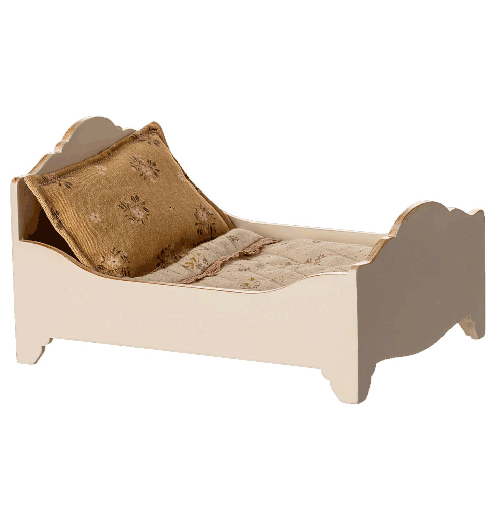 Maileg Maileg wooden bed with bedding for the mice / off white