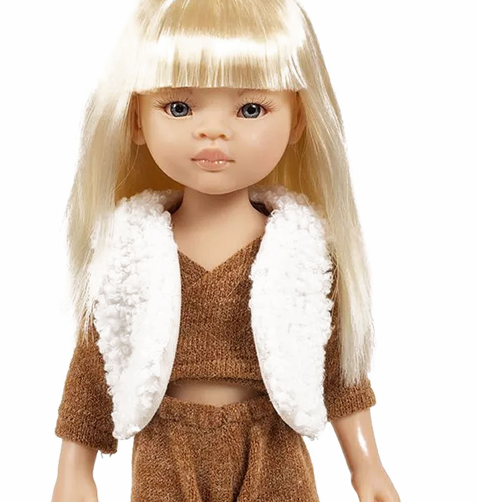 Minikane  Minikane Amigas poppen mouwloos vestje van imitatiebont / ecru