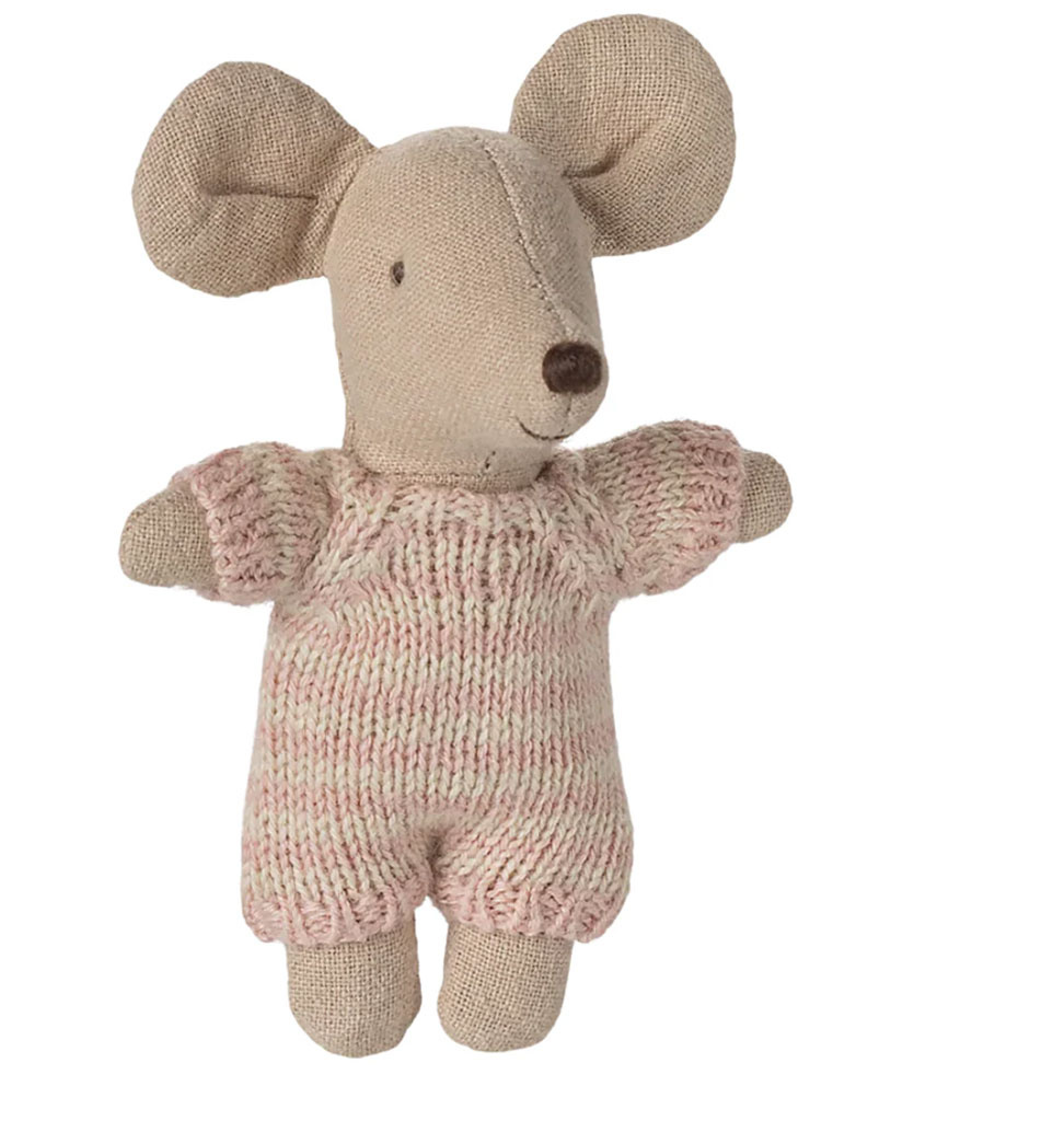 Maileg Maileg baby mouse in travel cradle / pink