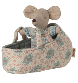 Maileg Maileg baby muisje in reiswieg / blauw