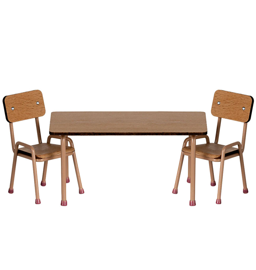 Maileg Maileg set tafel met twee stoelen voor de muisjes / dark powder / b-keuze