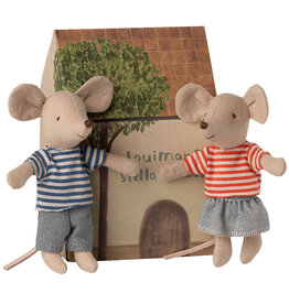 Maileg Maileg Louimax und Stella mit Papphaus / Kleine Schwester und kleiner Bruder
