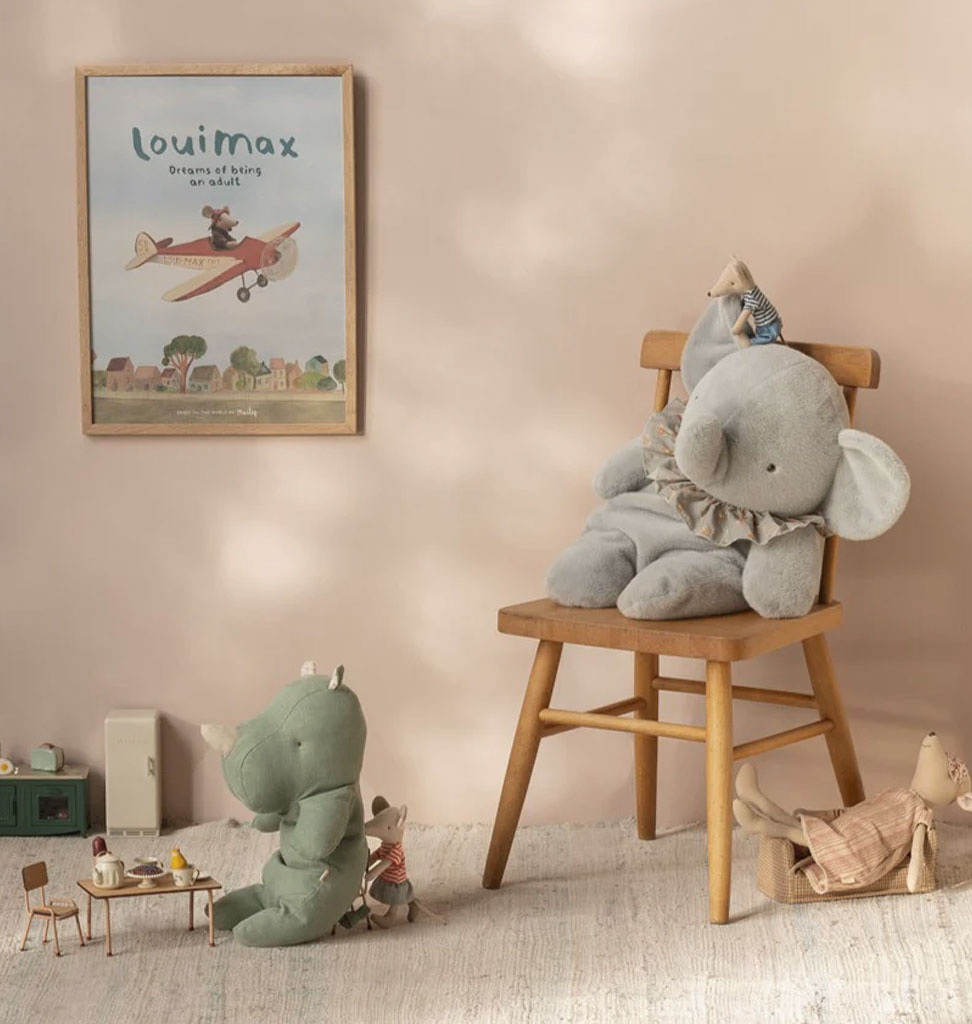 Maileg Maileg grijze knuffelolifant / blue/grey