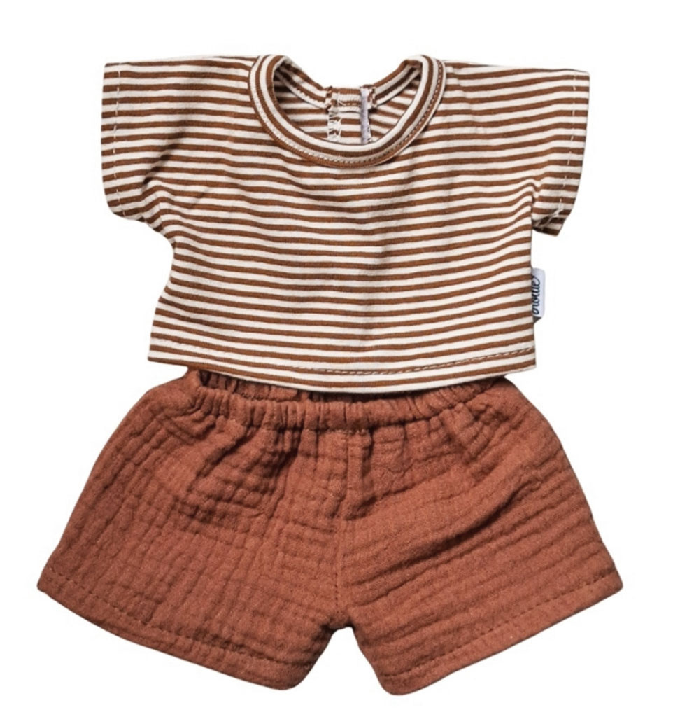 Hollie Hollie kledingset gestreept shirt en caramel short voor Gordi poppen