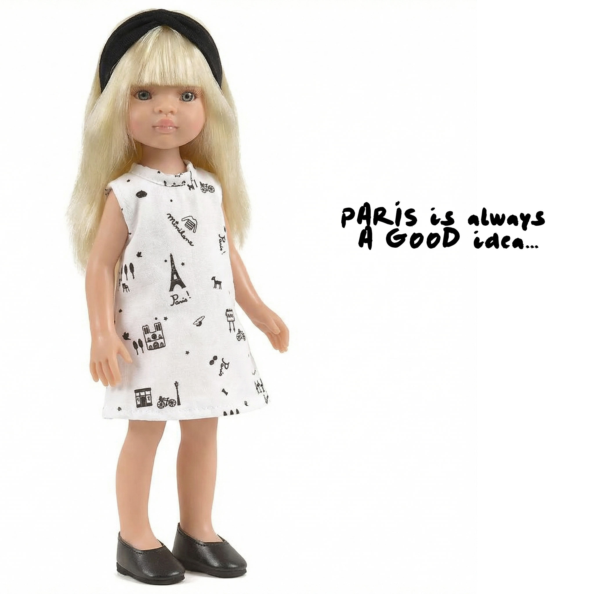 Minikane  Minikane Amigas / jurk IVA met Parijs print + zwarte haarband