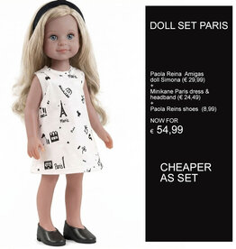 Paola Reina poppen Paola Reina Amigas pop Simona  met Minikane Paris set met schoenen