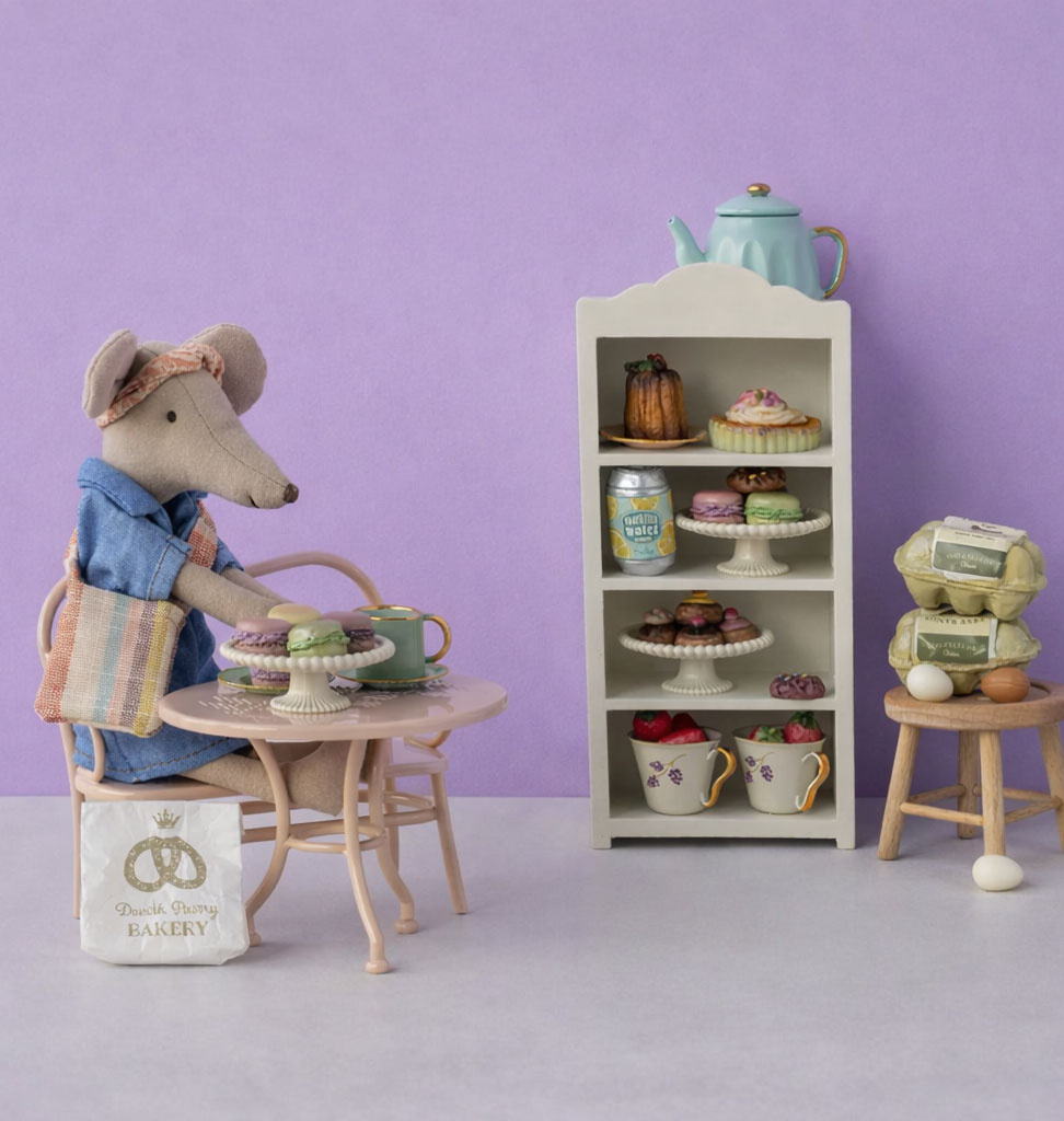 Maileg Maileg café set for the mice / pale pink / table with bench