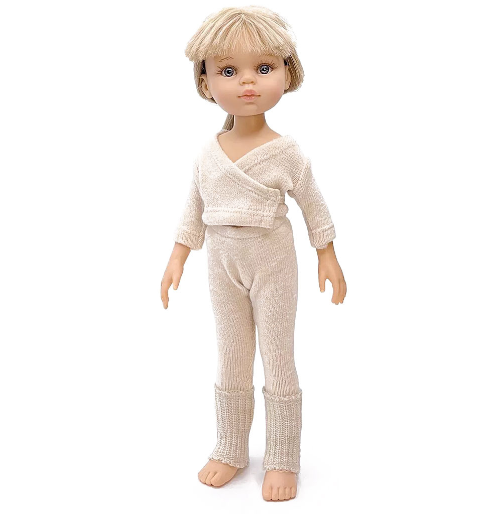 Minikane  Minikane Amigas Puppenkleidungsset Ensemble Roxane en maille tricot beige mit Paar Guêtres