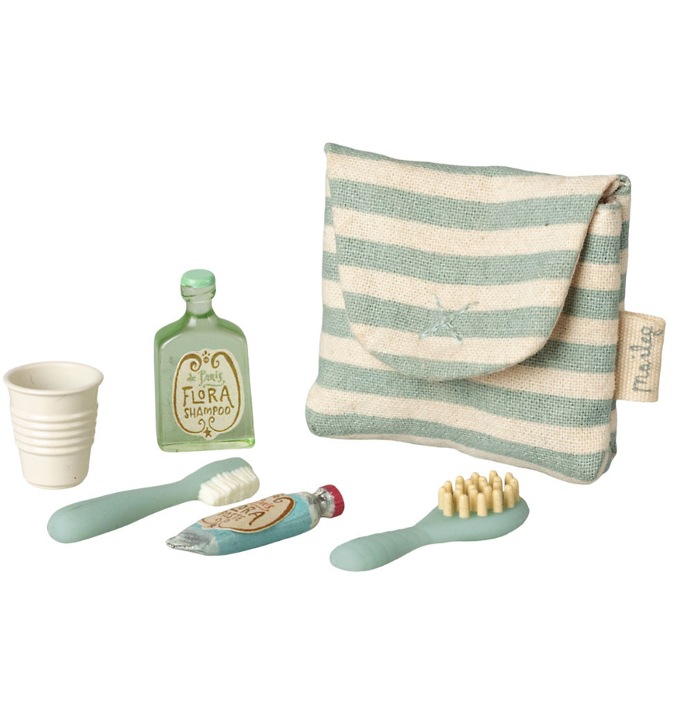 Maileg Maileg toothbrush set for the mice with filled toiletry bag / blue striped