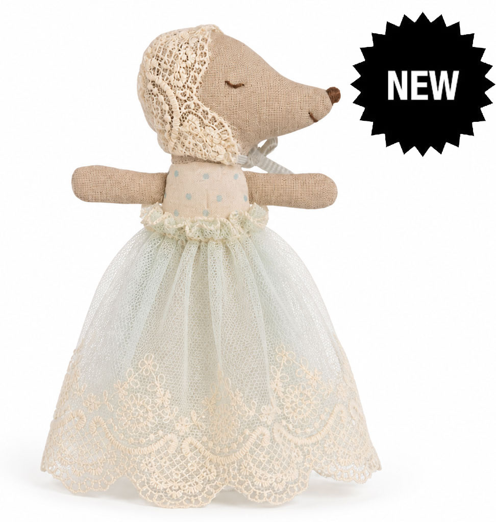 Maileg Maileg Sleepy wakey baby mouse in christening gown / mint