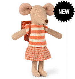 Maileg Maileg Big Sister tricycle mouse with bag / coral