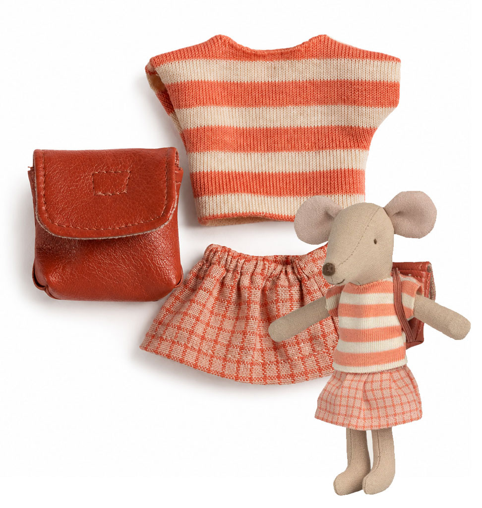 Maileg Maileg Big Sister clothing set with bag / coral