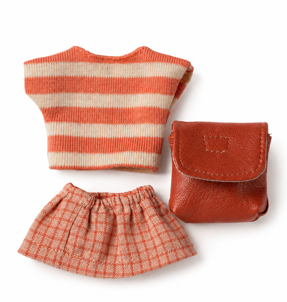 Maileg Maileg Big Sister clothing set with bag / coral
