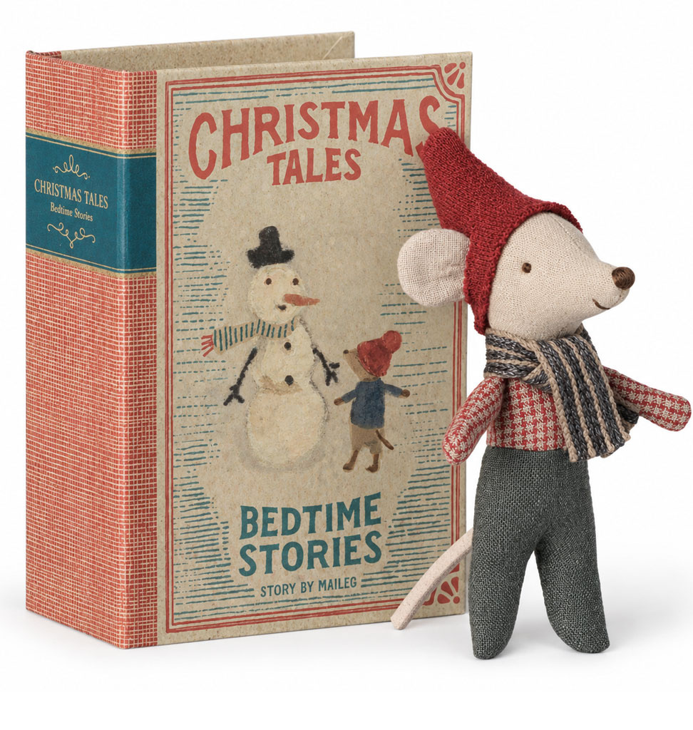 Maileg Maileg baby kerstmuisje in boek met beddengoed