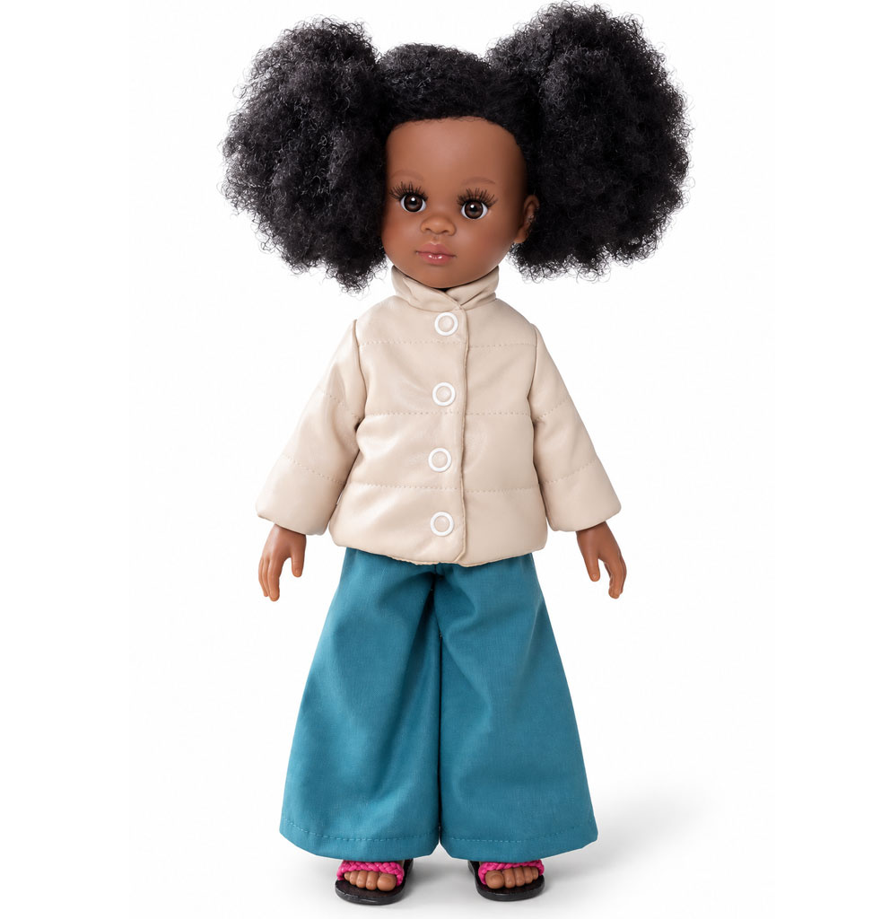 Orange Toys Amigas doll coat made of faux leather
