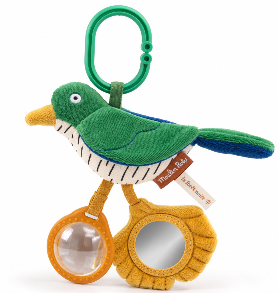 Moulin Roty Moulin Roty Koekkoek baby toy with rattle, mirror and magnifying prism