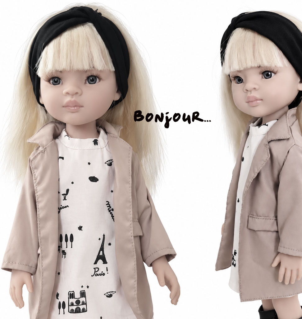 Minikane  Minikane Amigas / IVA Kleid mit Paris-Print + schwarzes Haarband