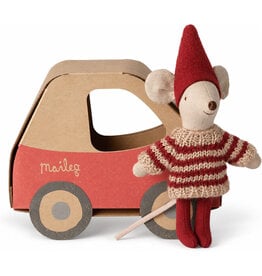 Maileg Maileg Little Sister Christmas mouse with car